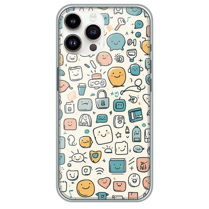 Happy Doodle Icons - Printed Silicone Case for Apple iPhone 15 Pro