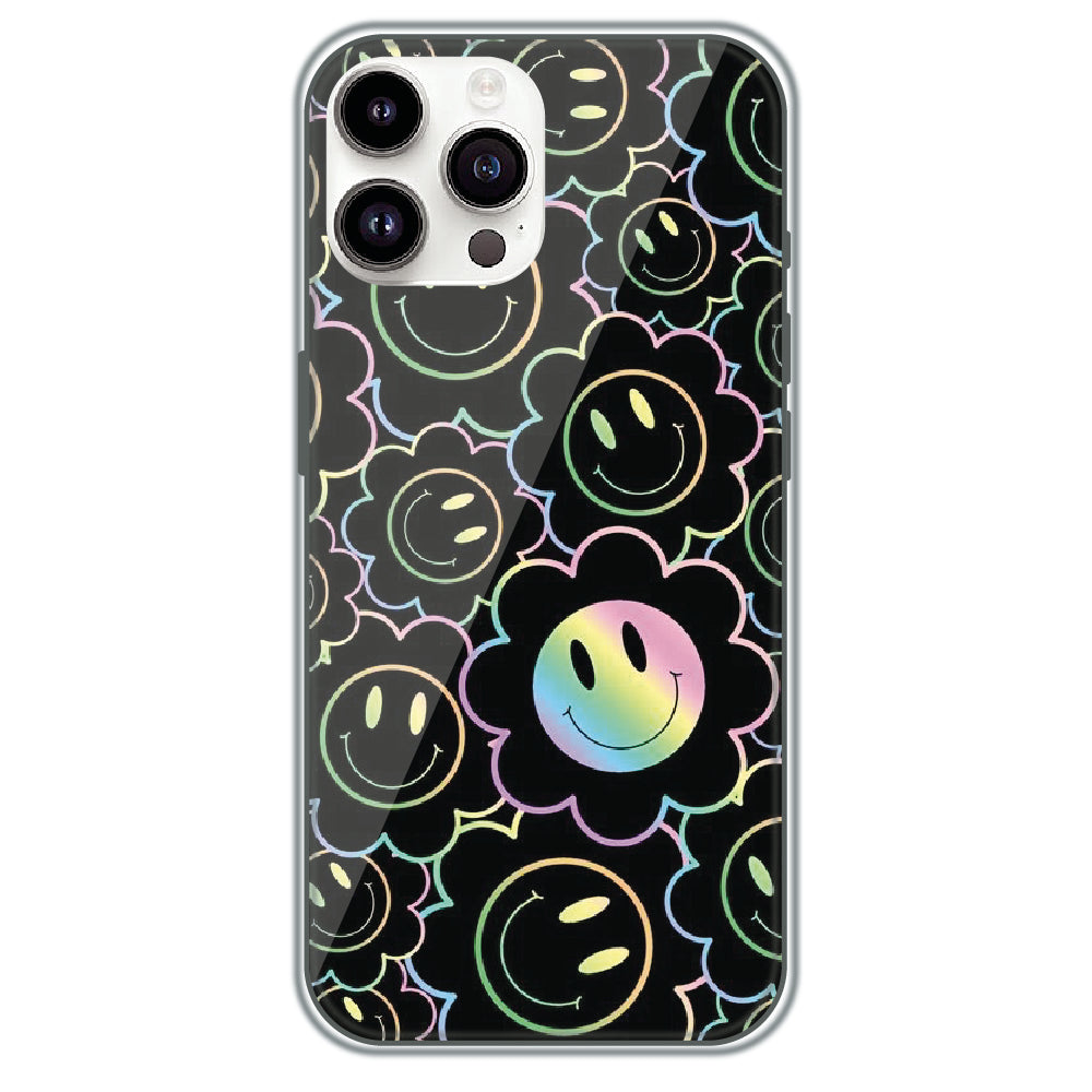 Holographic Smiley Bloom - Printed Silicone Case for Apple iPhone 15 Pro