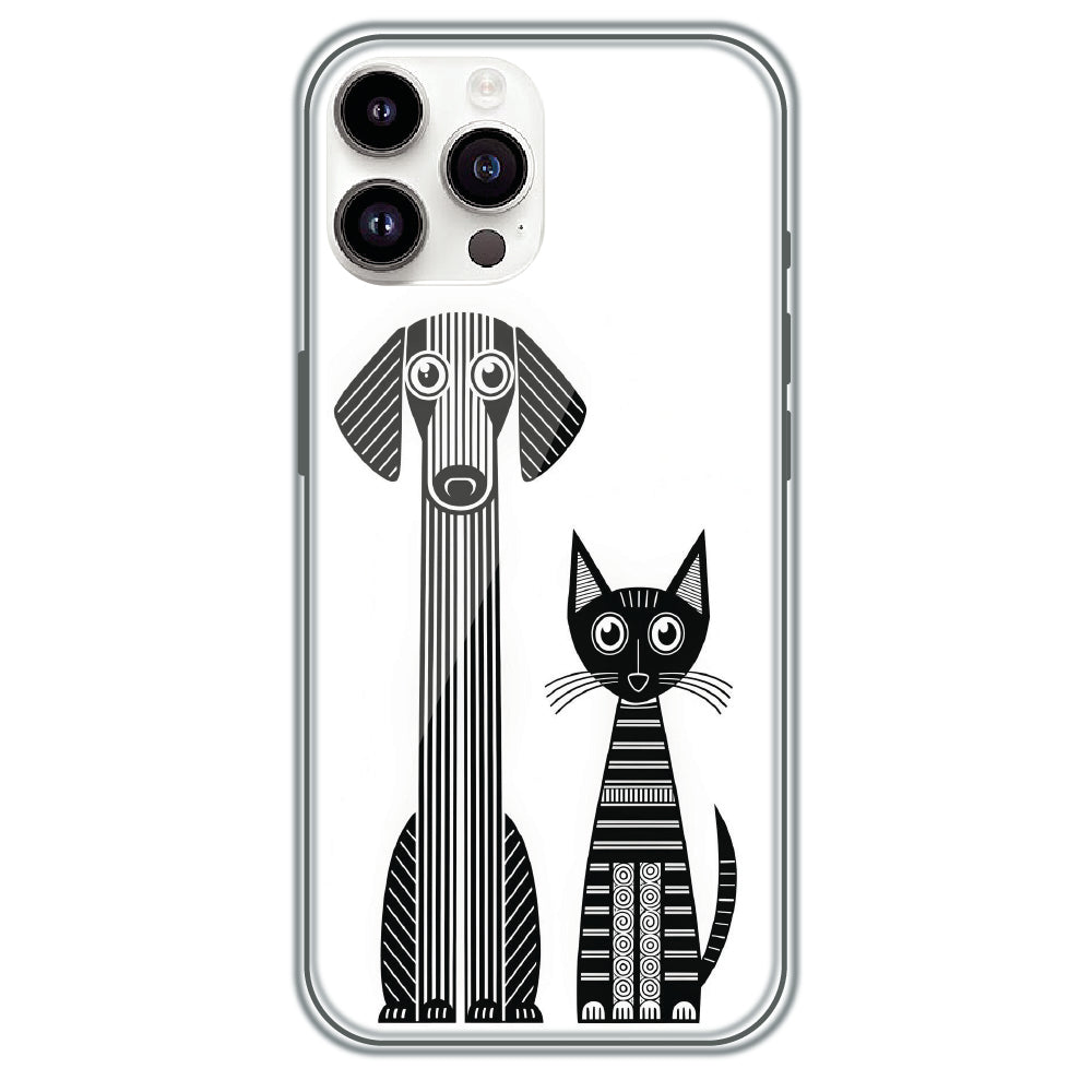 Line Art Dog & Cat - Printed Silicone Case for Apple iPhone 15 Pro