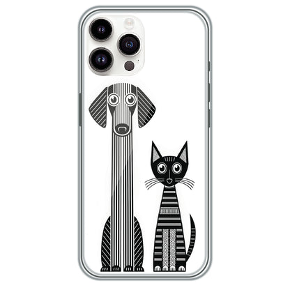 Line Art Dog & Cat - Printed Silicone Case for Apple iPhone 15 Pro