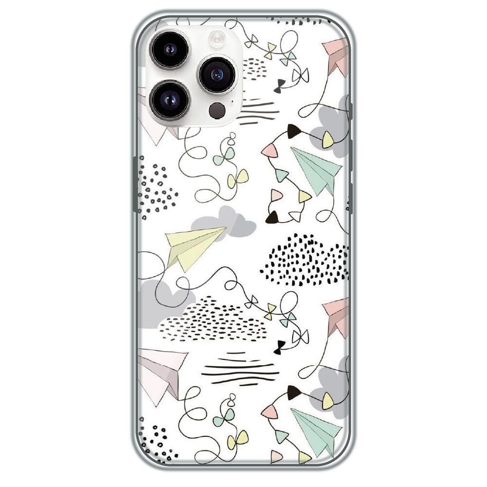 Paper Plane Doodles - Printed Silicone Case for Apple iPhone 15 Pro