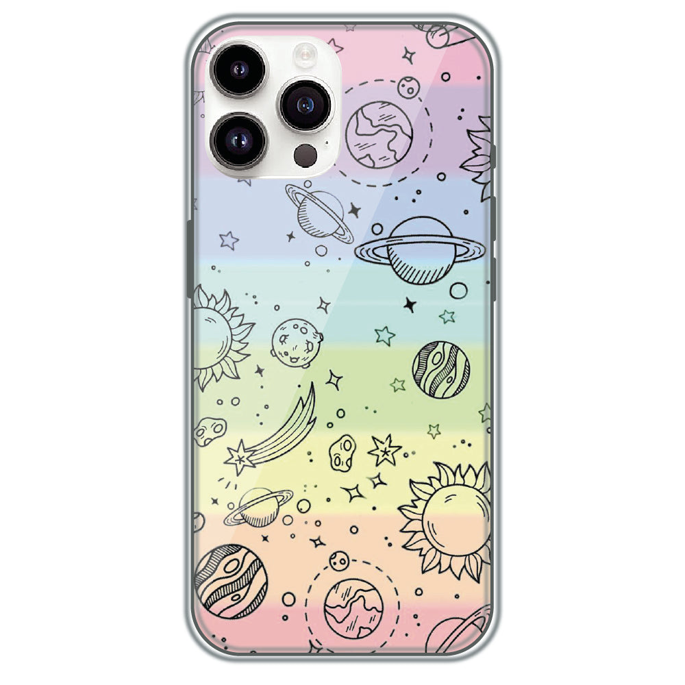 Pastel Galaxy Doodle - Printed Silicone Case for Apple iPhone 15 Pro