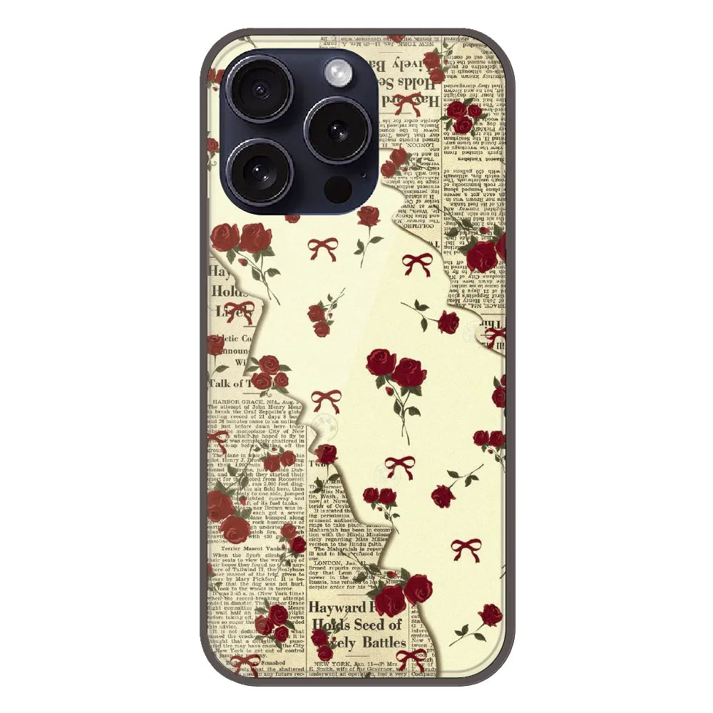 Floral Newspaper Aesthetic - Printed Silicone Case For Apple iPhone 15 Pro