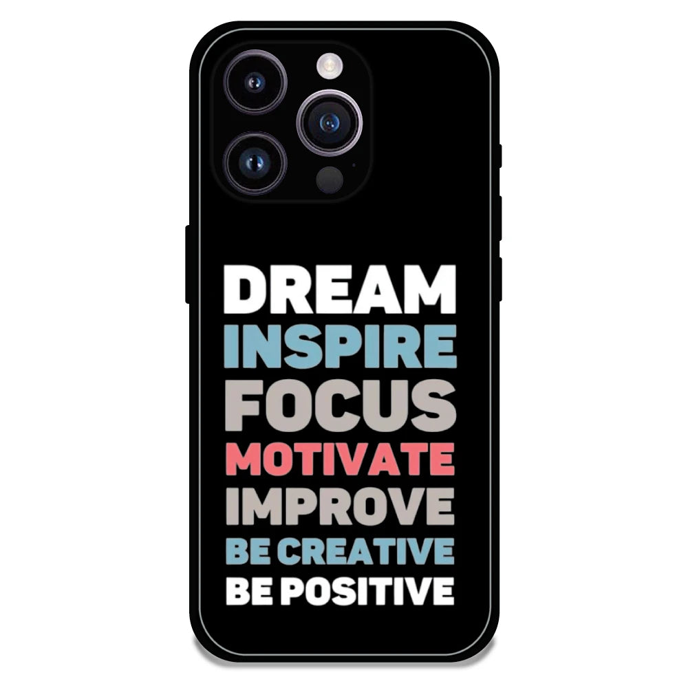 Dream Inspire Focus Typography - Glossy Metal Silicone Case For Apple iPhone 15 Pro