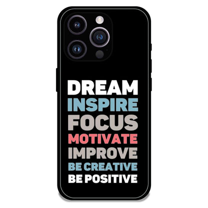 Dream Inspire Focus Typography - Glossy Metal Silicone Case For Apple iPhone 15 Pro