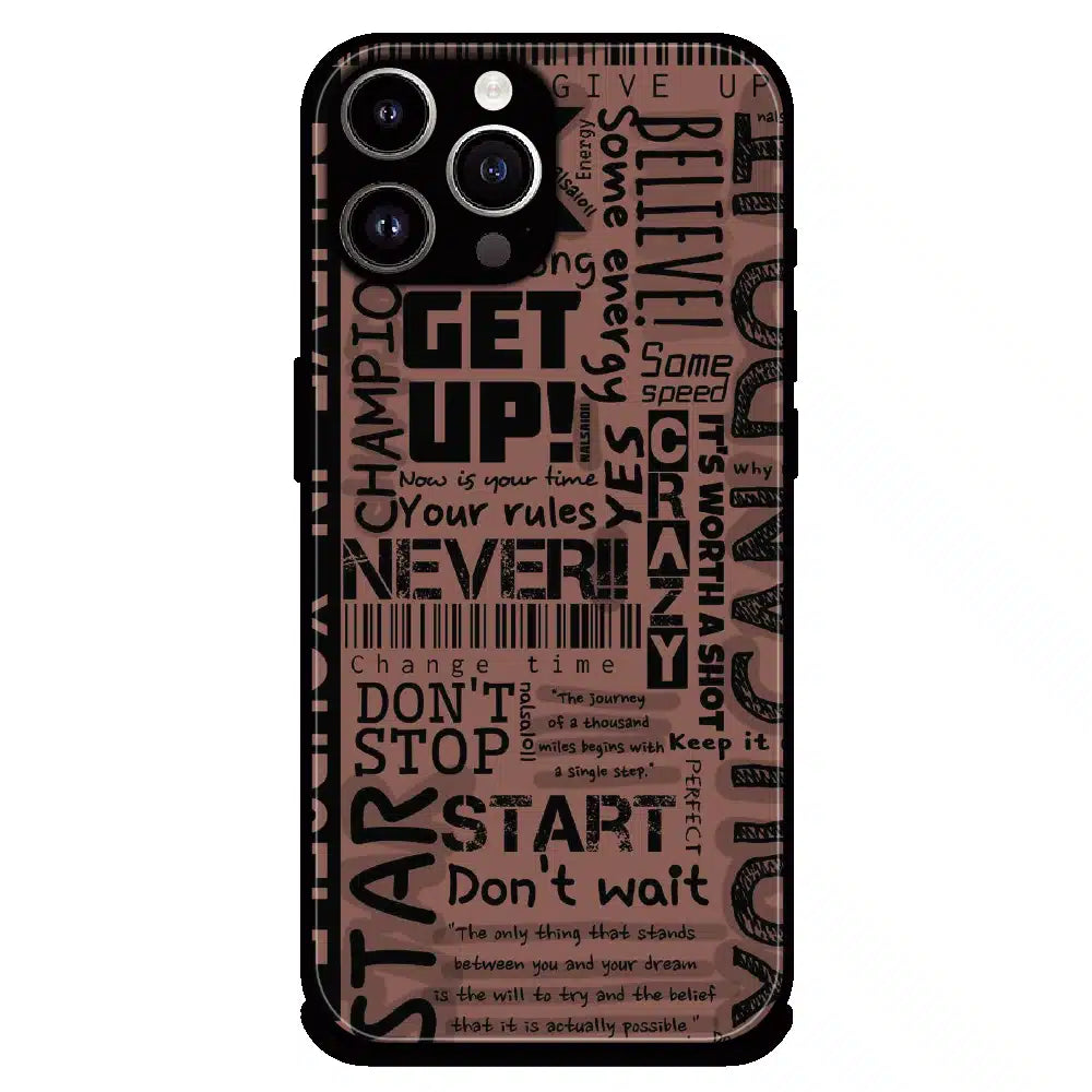 Never Give Up Typography - Glossy Metal Silicone Case For Apple iPhone 15 Pro