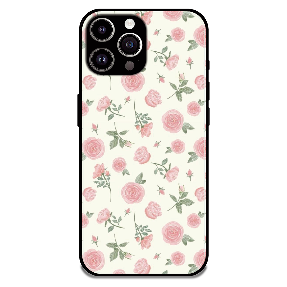 Soft Pink Rose Bloom - Glossy Metal Silicone Case For Apple iPhone 15 Pro