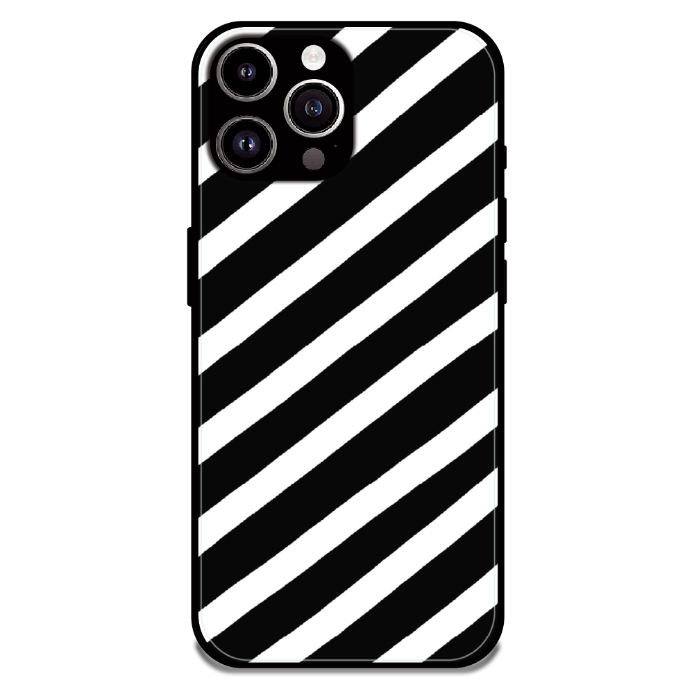 Monochrome Diagonal Stripe - Glossy Metal Silicone Case For Apple iPhone 15 Pro
