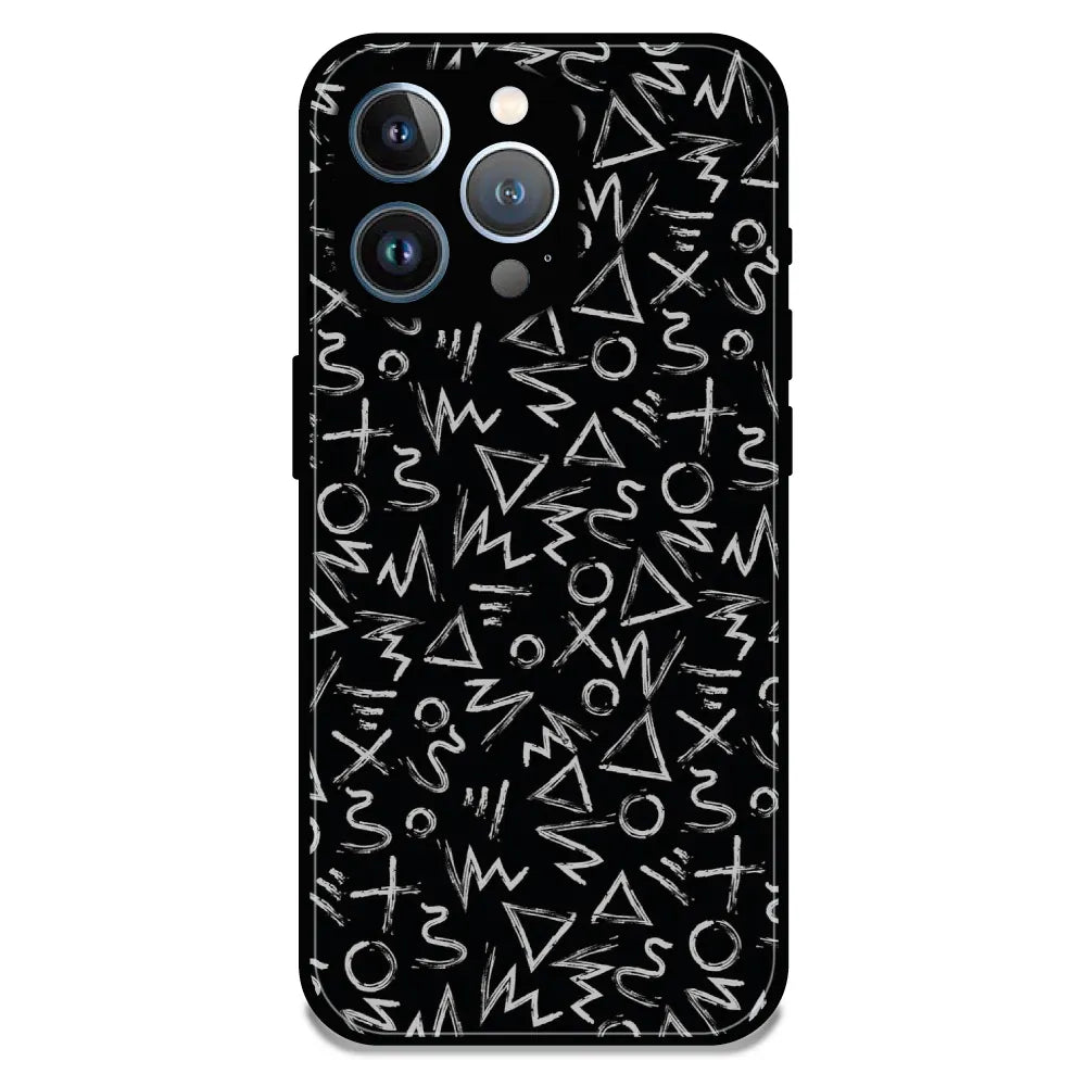 Geometric Black & White Pattern - Glossy Metal Silicone Case For Apple iPhone 15 Pro