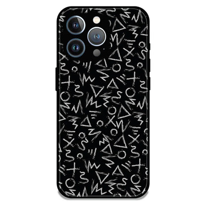 Geometric Black & White Pattern - Glossy Metal Silicone Case For Apple iPhone 15 Pro