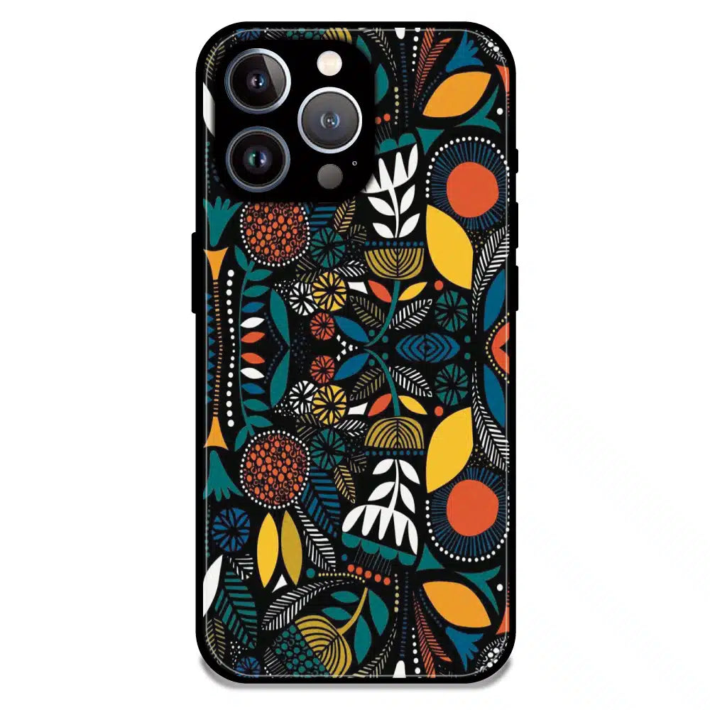 Folk Floral Night Garden - Glossy Metal Silicone Case For Apple iPhone 15 Pro