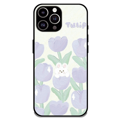 Cute Bunny Tulip - Glossy Metal Silicone Case For Apple iPhone 15 Pro