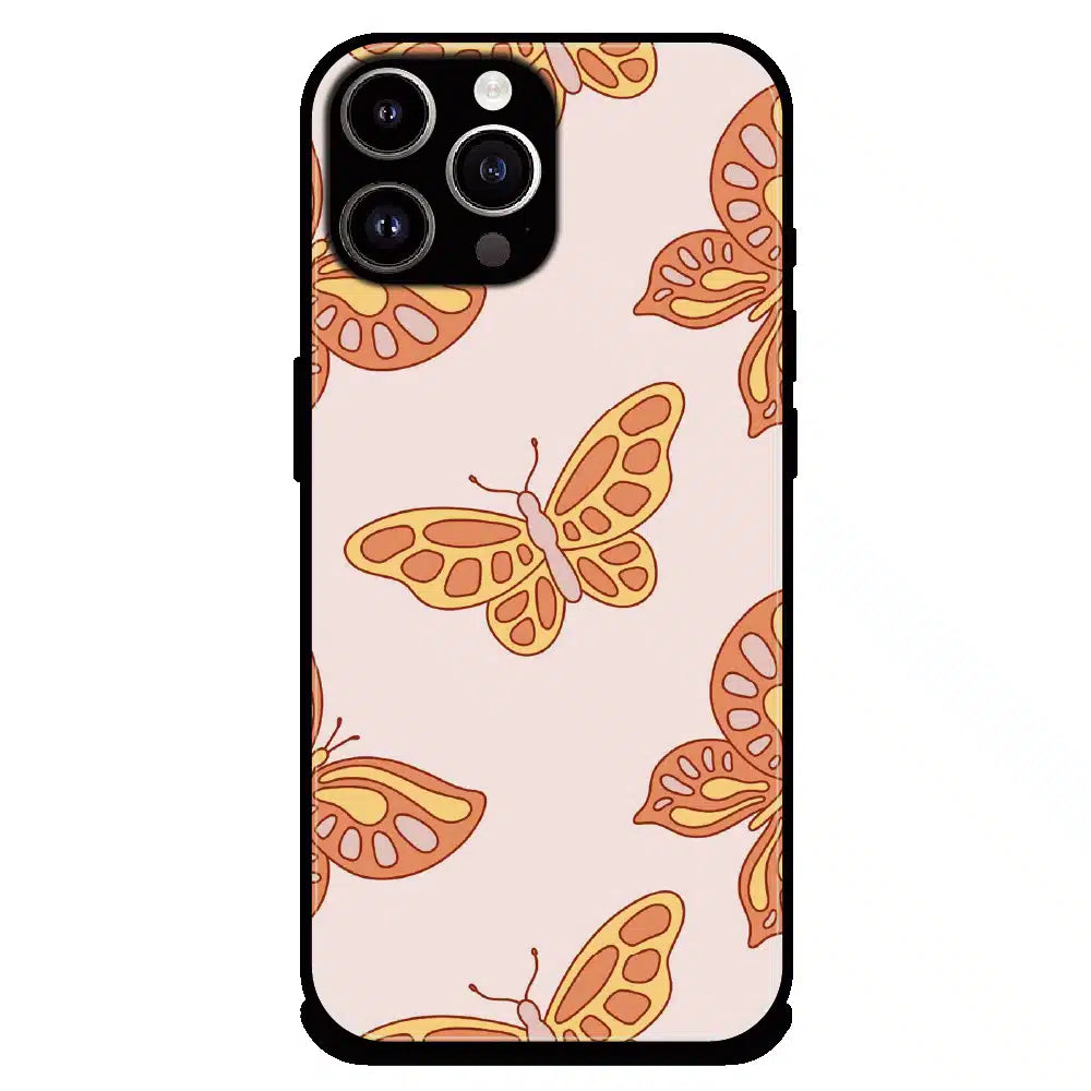 Soft Peach Butterfly Pattern - Glossy Metal Silicone Case For Apple iPhone 15 Pro