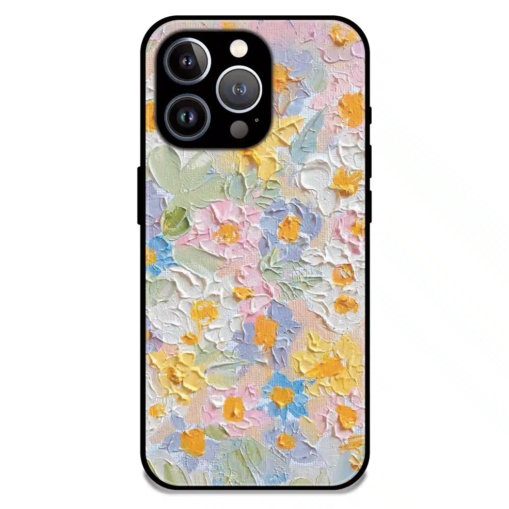 Pastel Floral Oil Paint - Glossy Metal Silicone Case For Apple iPhone 15 Pro