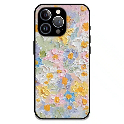 Pastel Floral Oil Paint - Glossy Metal Silicone Case For Apple iPhone 15 Pro