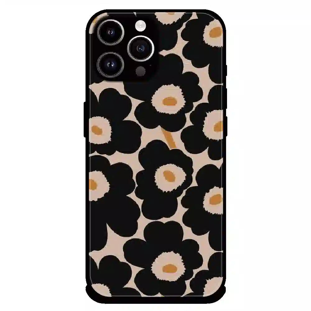 Bold Black Daisy Bloom - Glossy Metal Silicone Case For Apple iPhone 15 Pro