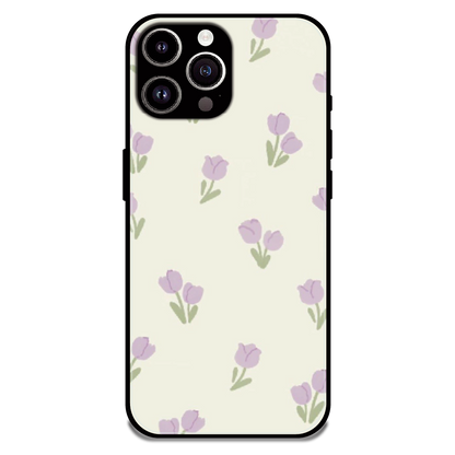 Minimal Tulip Pattern - Glossy Metal Silicone Case For Apple iPhone 15 Pro