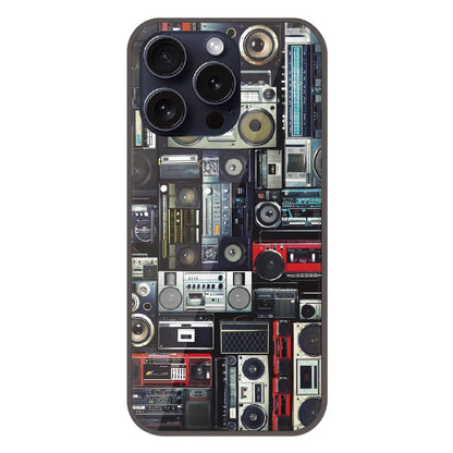 Retro Boombox Music Pattern - Printed Silicone Case For Apple iPhone 15 Pro