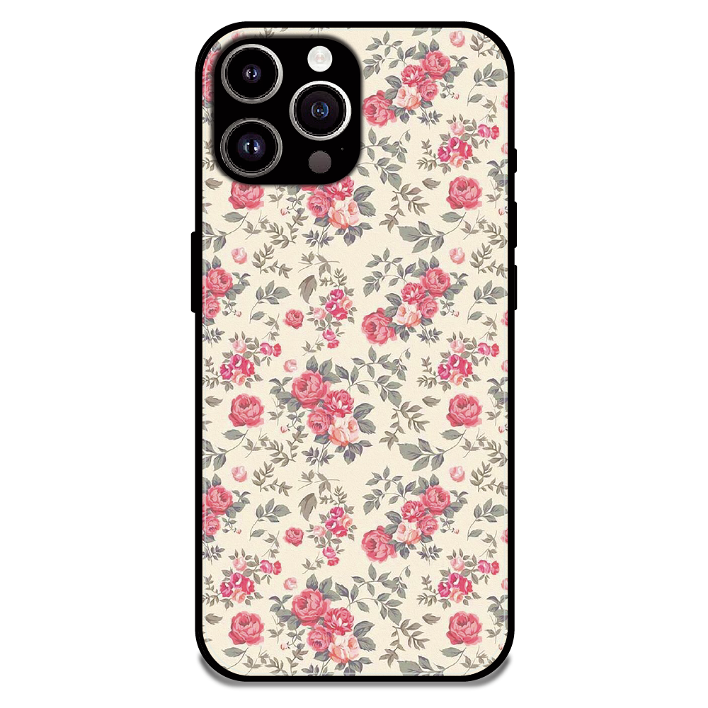 Vintage Rose Meadow - Glossy Metal Silicone Case For Apple iPhone 15 Pro