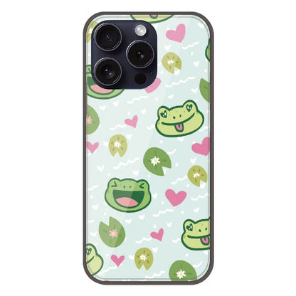 Cute Frog & Heart Pattern - Printed Silicone Case For Apple iPhone 15 Pro