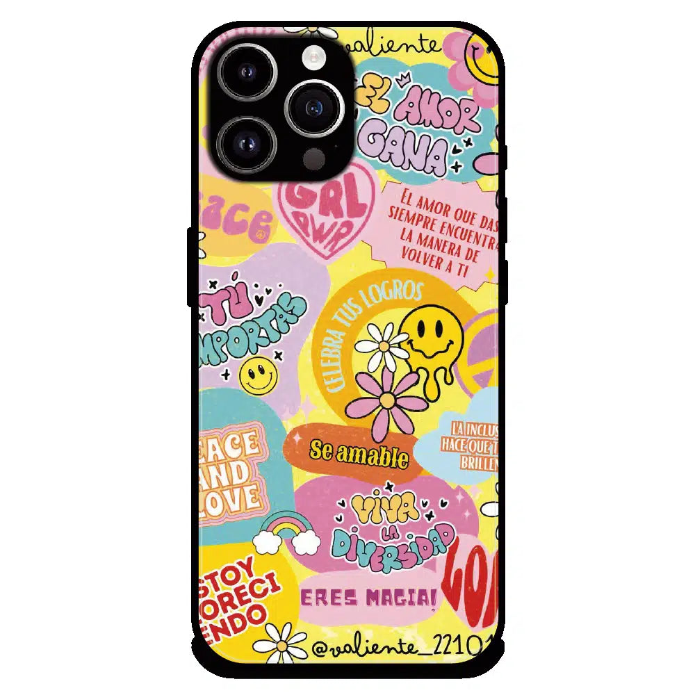 Colorful Amor Positivity Collage - Glossy Metal Silicone Case For Apple iPhone 15 Pro