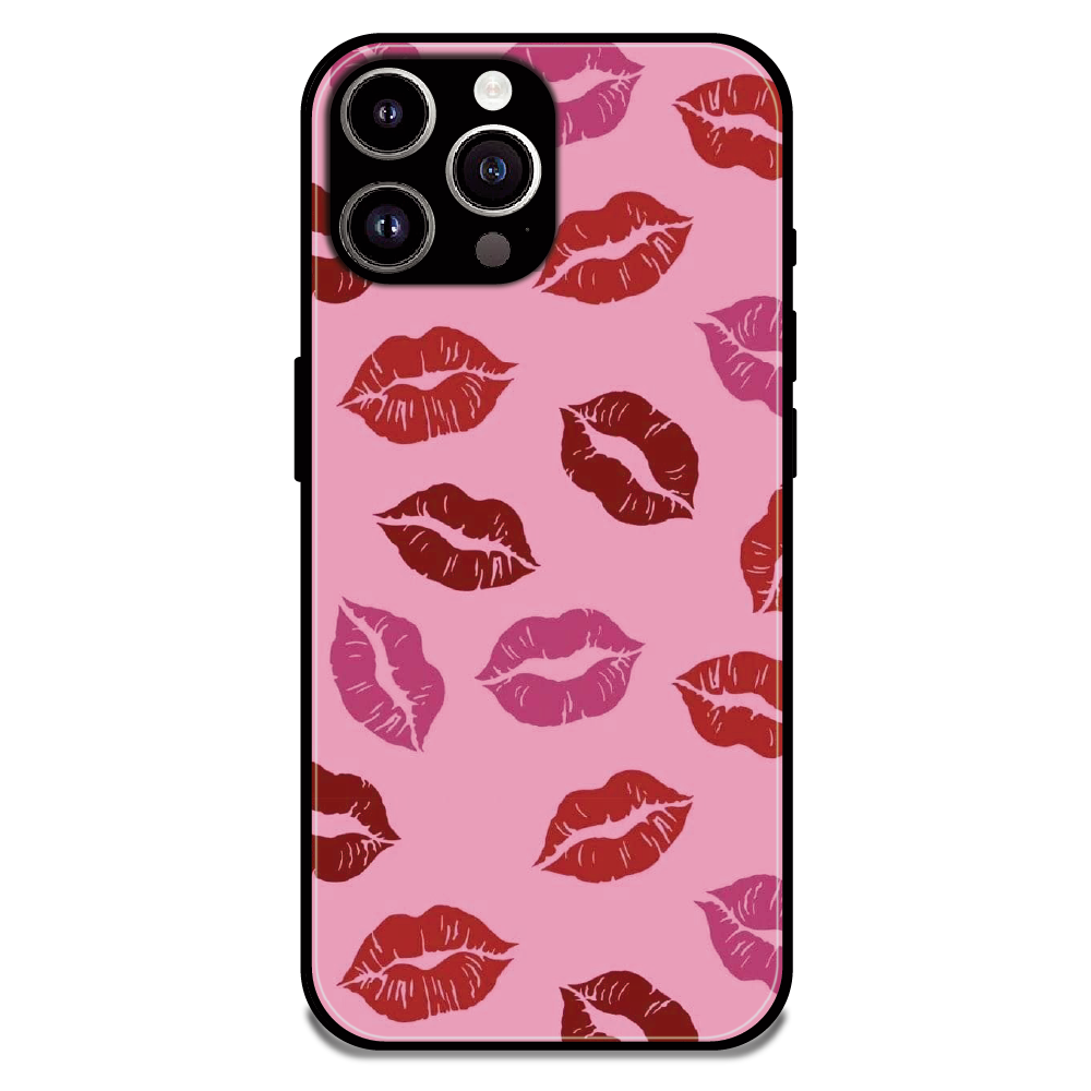 Pink Lips Pop Art Pattern - Glossy Metal Silicone Case For Apple iPhone 15 Pro