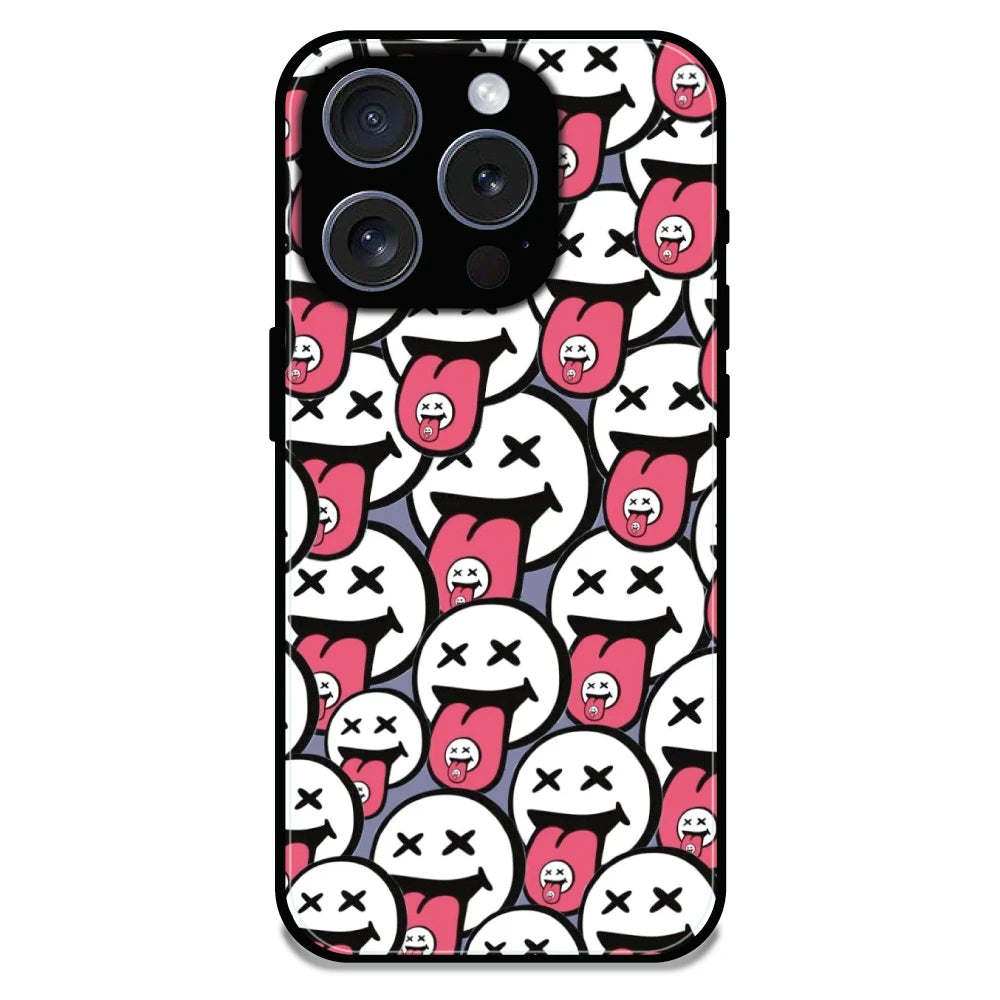 Funny Cartoon Faces - Glossy Metal Silicone Case For Apple iPhone 15 Pro