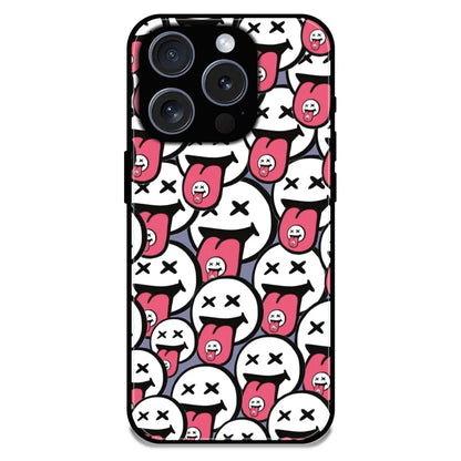 Funny Cartoon Faces - Glossy Metal Silicone Case For Apple iPhone 15 Pro