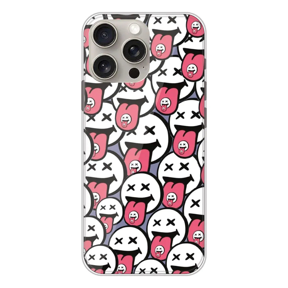 Funny Cartoon Faces - Printed Silicone Case For Apple iPhone 15 Pro