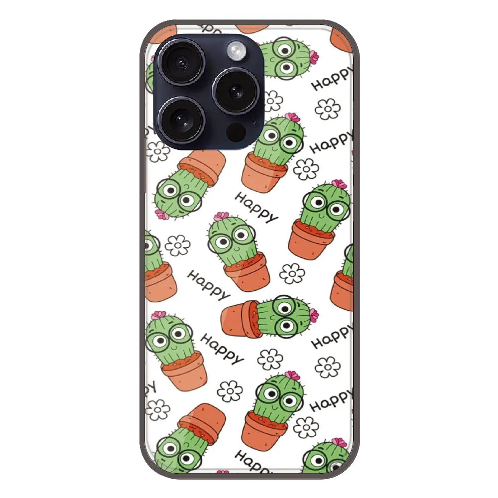 Cute Cactus Happy - Printed Silicone Case For Apple iPhone 15 Pro