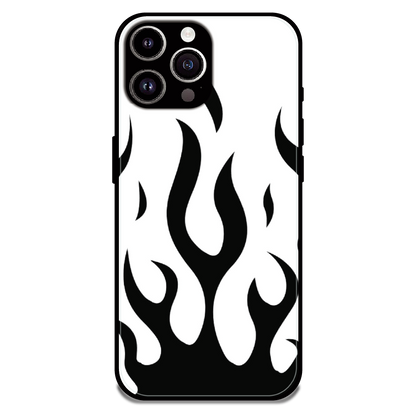 Monochrome Flame Art - Glossy Metal Silicone Case For Apple iPhone 15 Pro