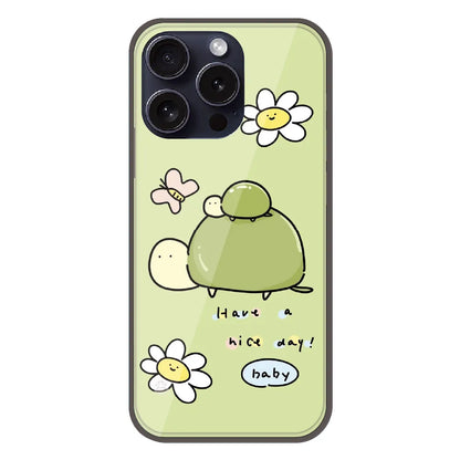 Cute Turtle & Daisy “Have a Nice Day” - Printed Silicone Case For Apple iPhone 15 Pro