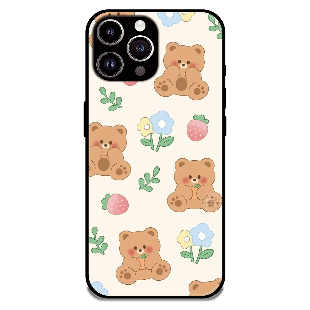 Cute Teddy Garden - Glossy Metal Silicone Case For Apple iPhone 15 Pro
