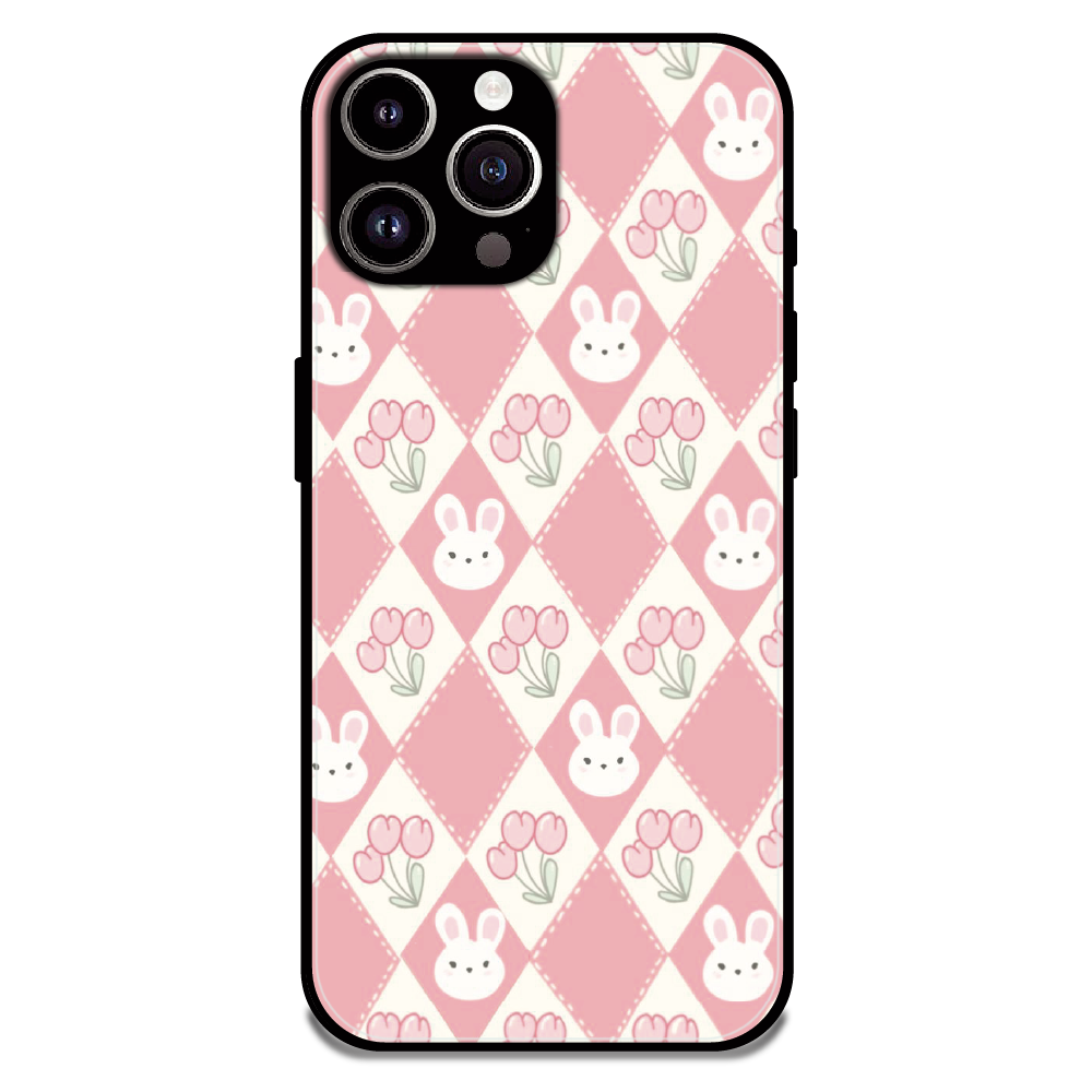 Pink Bunny Argyle - Glossy Metal Silicone Case For Apple iPhone 15 Pro