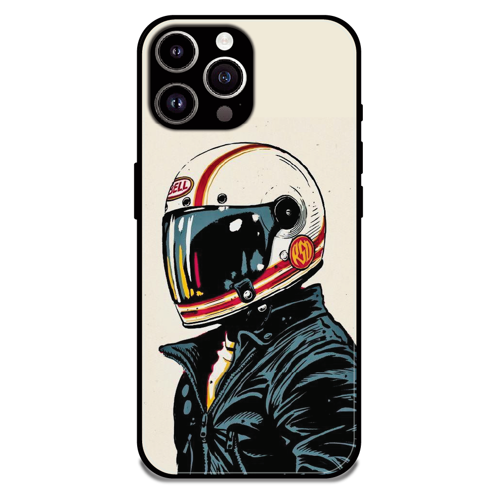 Retro Racer Helmet - Glossy Metal Silicone Case For Apple iPhone 15 Pro