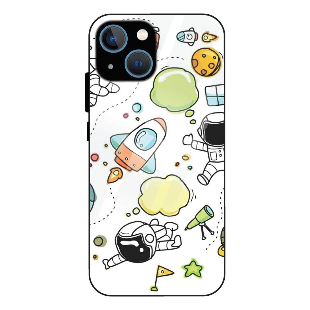 Cute Rocket & Galaxy - Glass Case For Apple iPhone 15