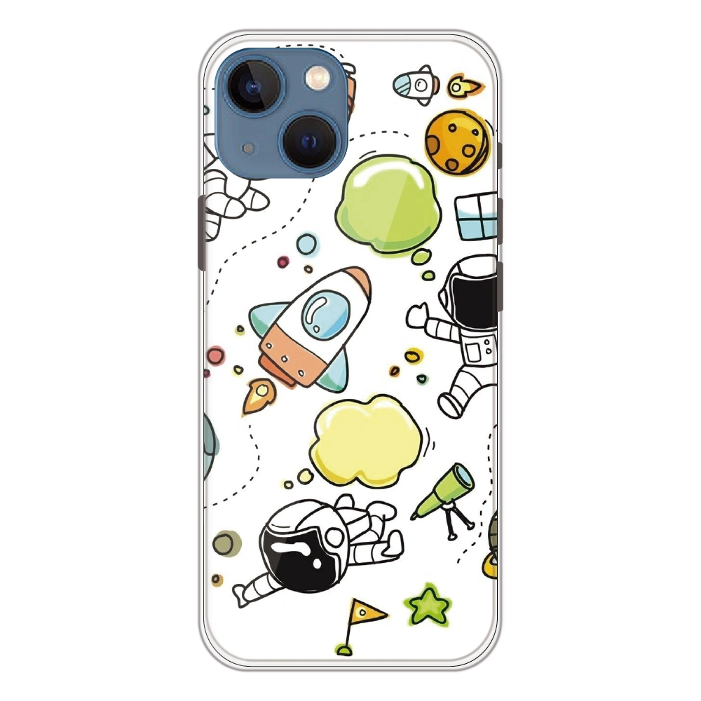 Cute Rocket & Galaxy - Printed Silicone Case For Apple iPhone 15