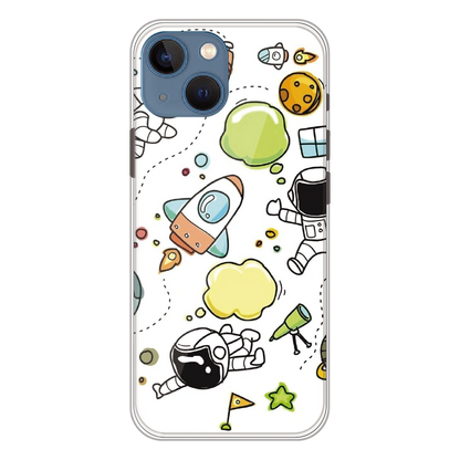 Cute Rocket & Galaxy - Printed Silicone Case For Apple iPhone 15