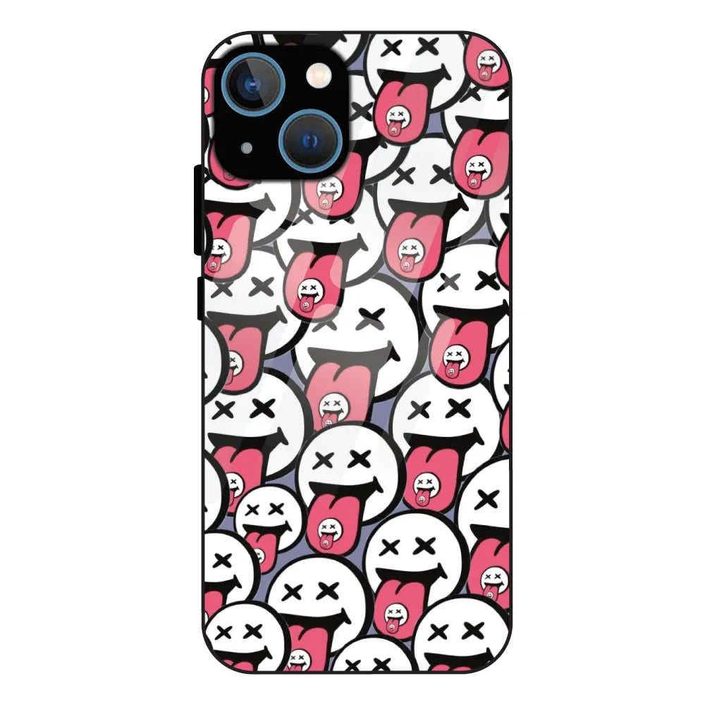 Funny Cartoon Faces - Glass Case For Apple iPhone 15
