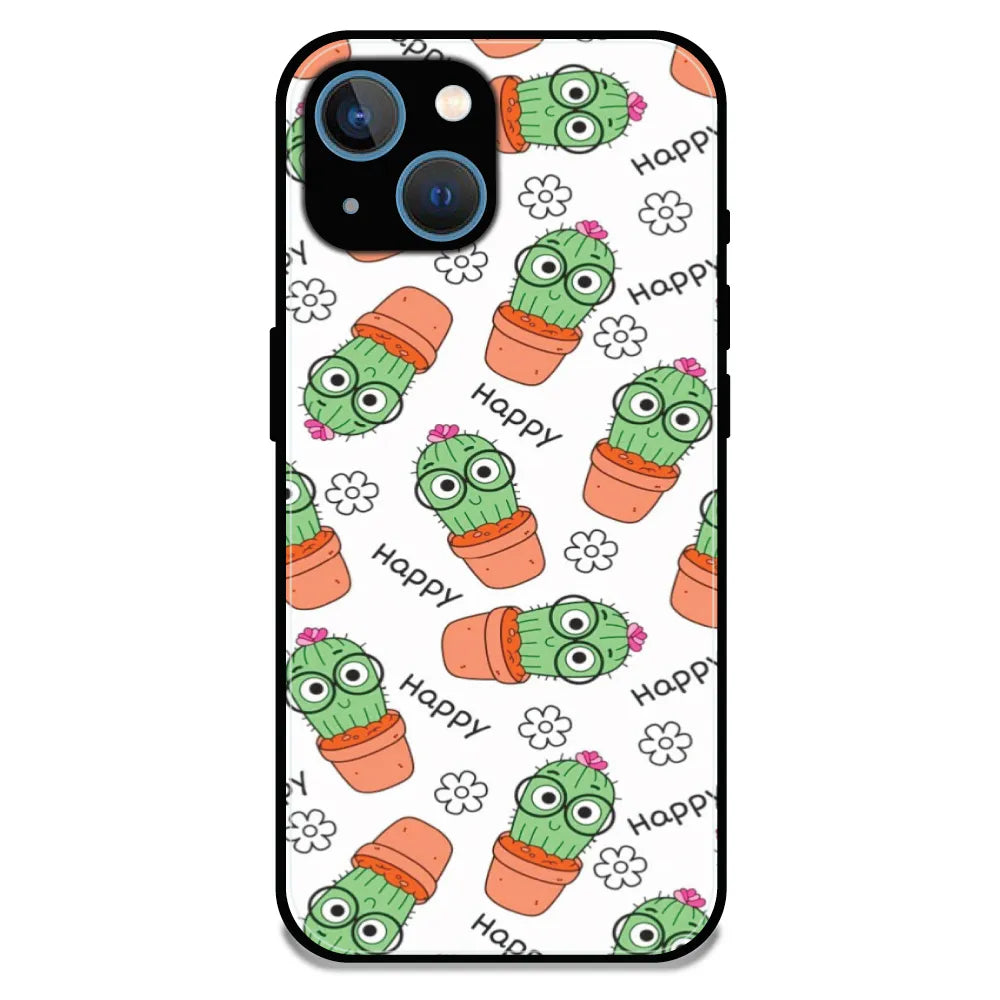 Cute Cactus Happy - Glossy Metal Silicone Case For Apple iPhone 15