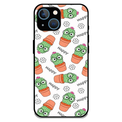 Cute Cactus Happy - Glossy Metal Silicone Case For Apple iPhone 15