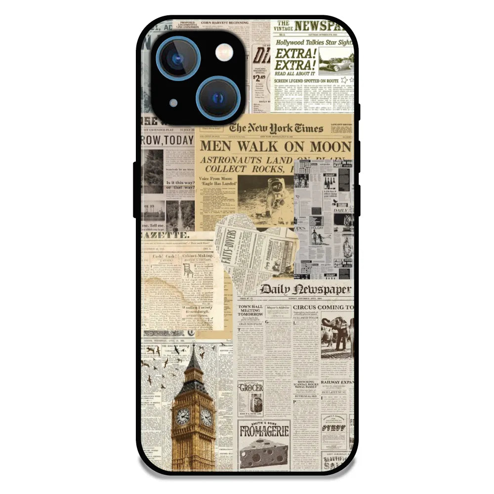 Vintage Newspaper Collage - Glossy Metal Silicone Case For Apple iPhone 15