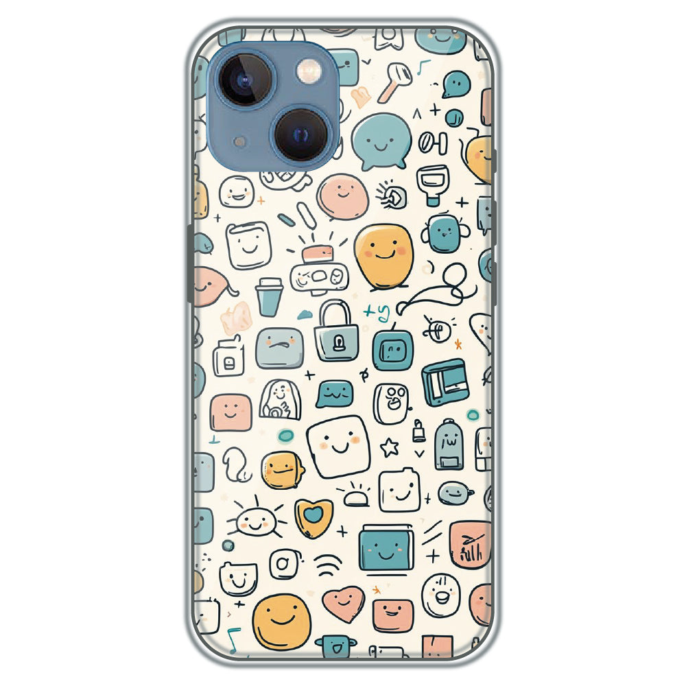 Happy Doodle Icons - Printed Silicone Case for Apple iPhone 15