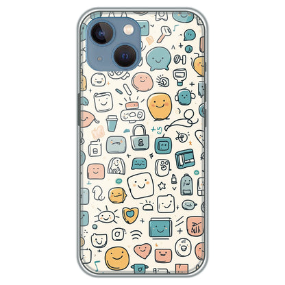 Happy Doodle Icons - Printed Silicone Case for Apple iPhone 15