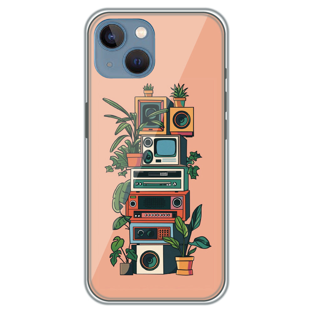 Retro Tech Garden - Printed Silicone Case for Apple iPhone 15