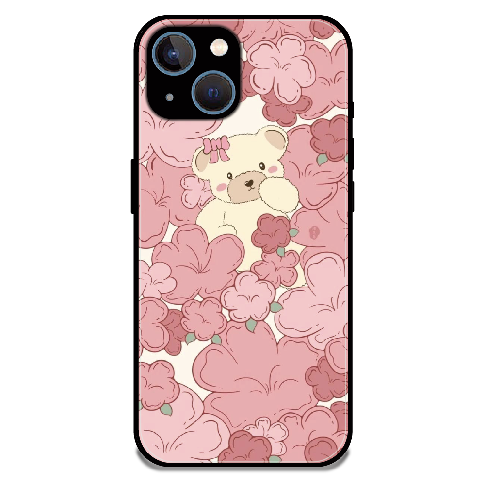Blush Teddy Floral - Glossy Metal Silicone Case For Apple iPhone 15