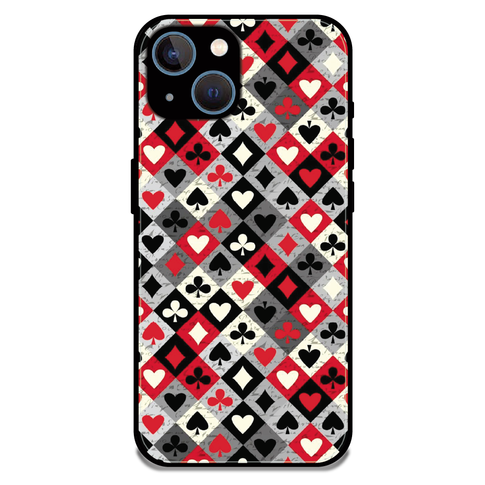Classic Card Symbols - Glossy Metal Silicone Case For Apple iPhone 15