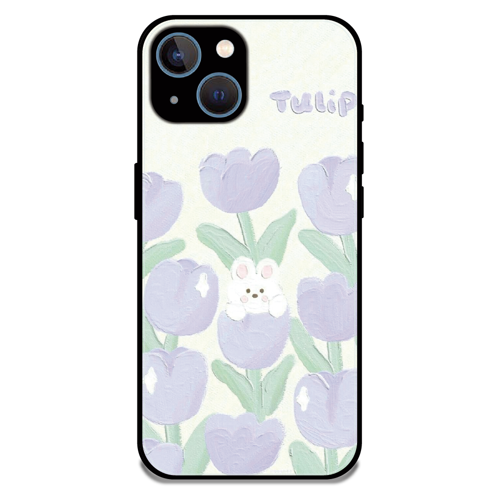 Cute Bunny Tulip - Glossy Metal Silicone Case For Apple iPhone 15