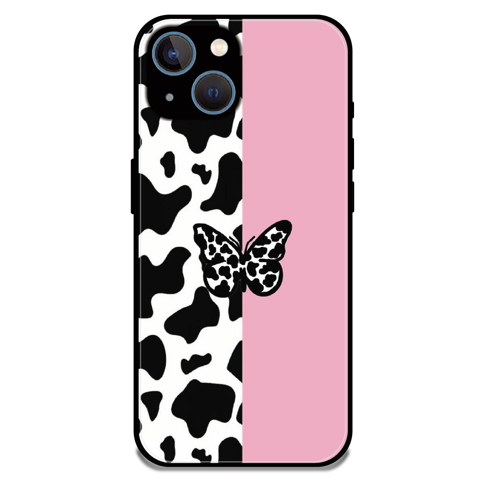 Cow Print Butterfly - Glossy Metal Silicone Case For Apple iPhone 15