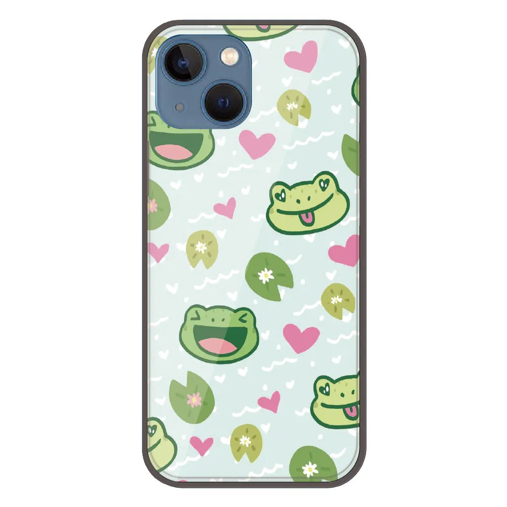 Cute Frog & Heart Pattern - Printed Silicone Case For Apple iPhone 15